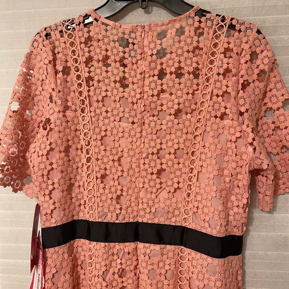 NWT Carmen Marc Valvo Infusion Pink cut-out long Dress with black ribbon waist - Picture 5 of 9